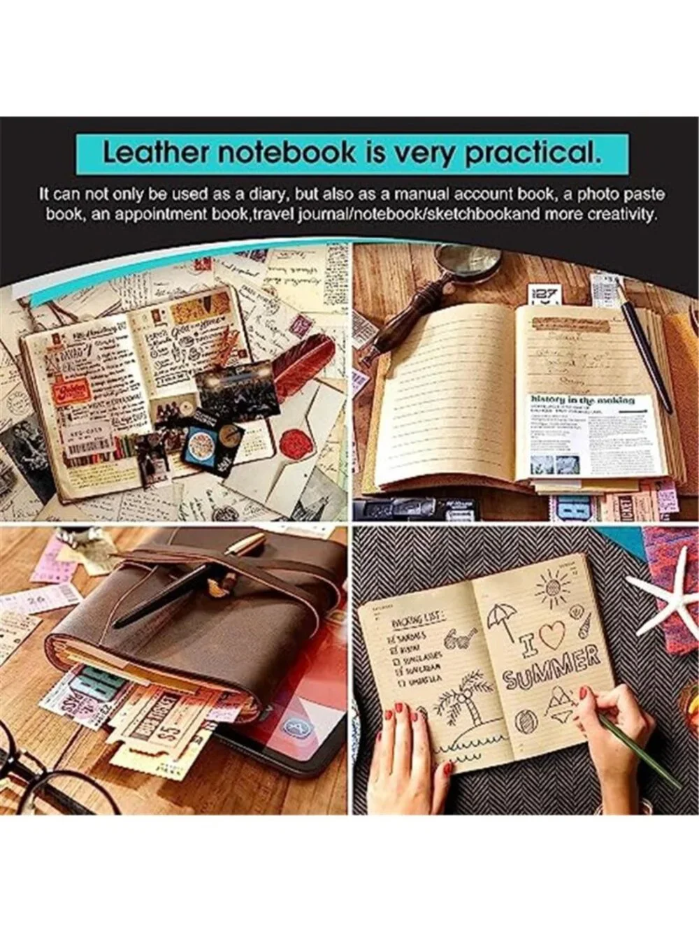 Leather Journal Notebook - Genuine Leather Journals for Writing 260 Pages 5x7.1